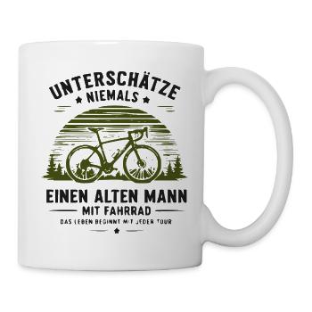 Unterschätze nie alten Mann mit Fahrrad - Tasse - Weiß - Rechts