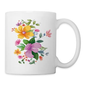 Blüten Aquarell Bouquet - Tasse - Weiß - Rechts