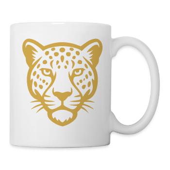 Minimalistisch stilisierter brasilianischer Jaguar in Gold - Tasse - Weiß - Rechts