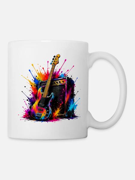 Bunte Bassgitarre - Tasse - Weiß