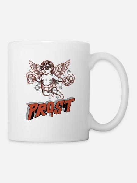 Engel mit Bier und Brezel - Tasse - Weiß