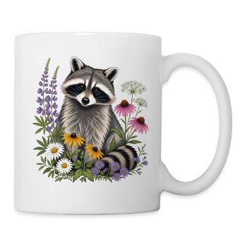 Waschbär im Blumengarten - Tasse - Weiß - Rechts