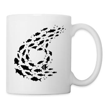 Fischschwarm Unterwasser Silhouette - Tasse - Weiß - Rechts