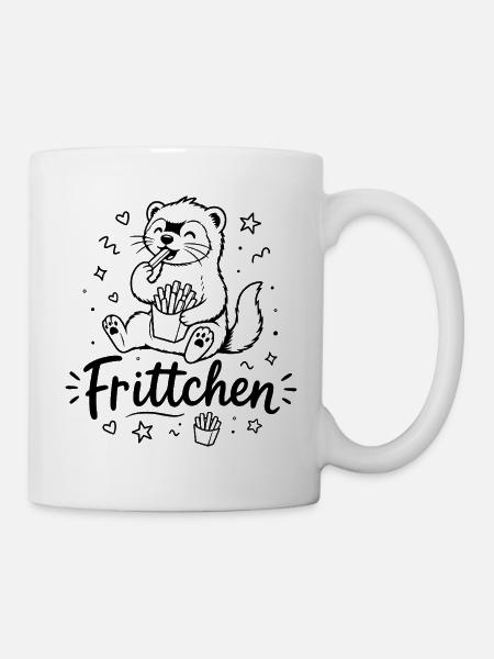 Frittchen - Frettchen mit Fritten - Pommes Frites - Tasse - Weiß