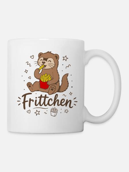 Frettchen mit Fritten - Frittchen - Pommes Frites - Tasse - Weiß