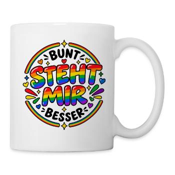 Bunt steht mir besser – Regenbogen Pride Spruch - Tasse - Weiß - Rechts