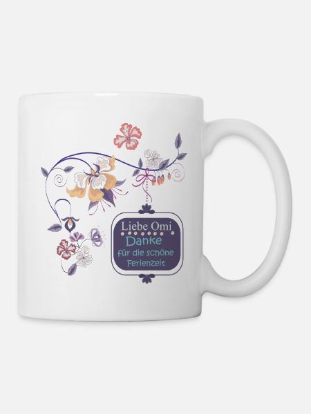 Blumenrahmen Dankesbotschaft Oma - Tasse - Weiß