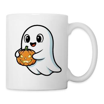 Niedlicher Geist mit Kürbis - Tasse - Weiß - Rechts