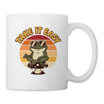 Nimm es locker, Retro Meditierender Frosch - Tasse - Weiß - Rechts