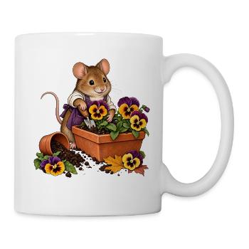 Feldmaus pflanzt Stiefmütterchen - Tasse - Weiß - Rechts