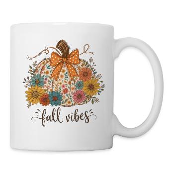 Herbststimmung Fall Vibes Boho Kürbis Mit Blumen - Tasse - Weiß - Rechts