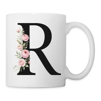 R Buchstabe Monogram Floral - Tasse - Weiß - Rechts