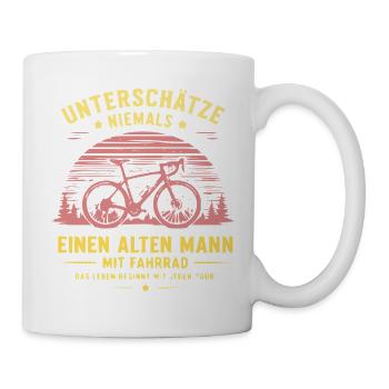 Unterschätze niemals einen alten Mann mit Fahrrad - Tasse - Weiß - Rechts