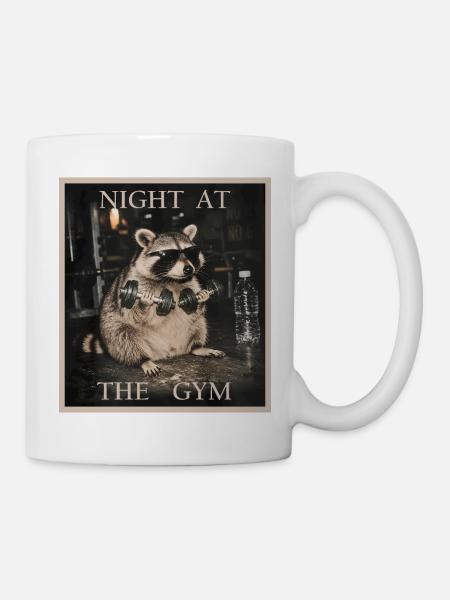 Fitness Raccoon - Night at the Gym - Tasse - Weiß