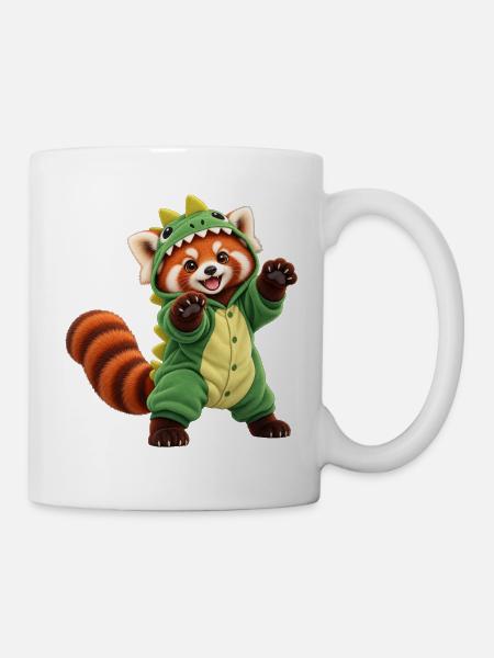 Roter Panda im Dinosaurierkostüm - Tasse - Weiß