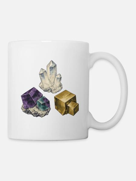 Sammlung von Quarzfluorit und Pyrit - Tasse - Weiß