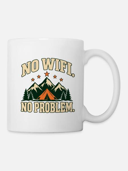 No WiFi. No Problem. – Retro-Campingmotiv - Tasse - Weiß