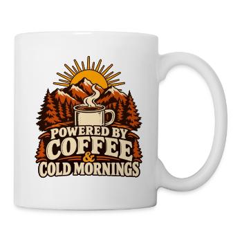 Powered by Coffee & Cold Mornings – Herbstmotiv - Tasse - Weiß - Rechts