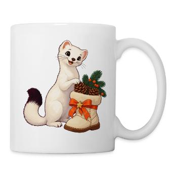Hermelin mit festlichem Zapfenstiefel - Tasse - Weiß - Rechts