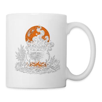 Der Hexenkessel mit Kräutern und Rabenfedern - Tasse - Weiß - Rechts