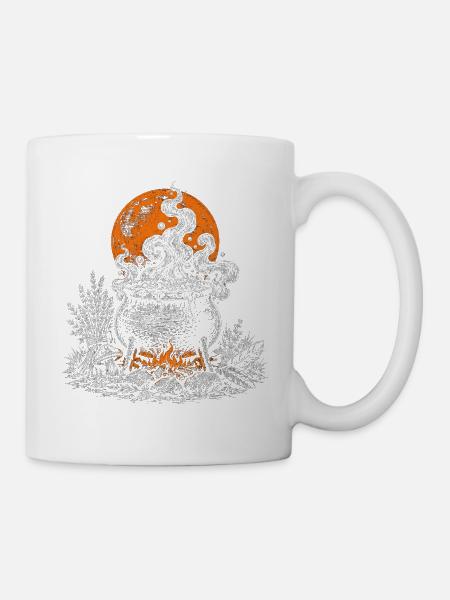 Der Hexenkessel mit Kräutern und Rabenfedern - Tasse - Weiß