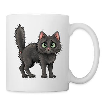 Flauschige Katze mit großen grünen Augen - Tasse - Weiß - Rechts