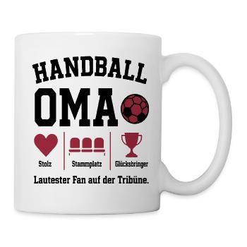 Fan Oma Handball – Stammplatz auf der Tribüne - Tasse - Weiß - Rechts