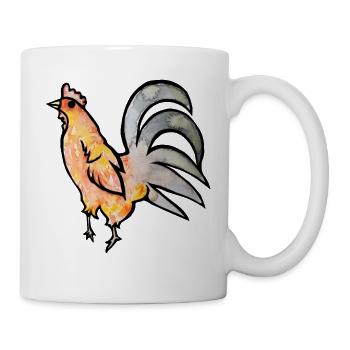 Aquarell Hahn auf Schwarz - Tasse - Weiß - Rechts