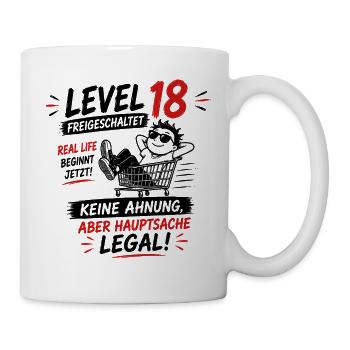 Level 18 Freigeschaltet Volljährig Legal Humor - Tasse - Weiß - Rechts