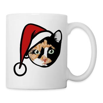 Calico-Katze im Weihnachtshut - Tasse - Weiß - Rechts