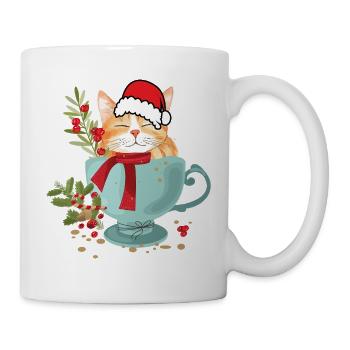 Katze mit Weihnachtsmütze  - Tasse - Weiß - Rechts
