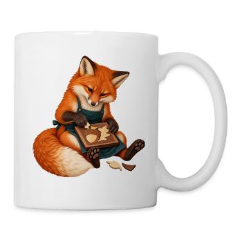 Fuchs legt eine Eichel-Intarsie - Tasse - Weiß - Rechts