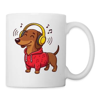 Dackel Musik Kopfhörer Hund Sound T-Shirt - Tasse - Weiß - Rechts