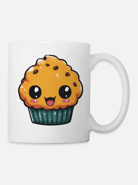 Kawaii Muffin Lächelnder Snack - Tasse - Weiß