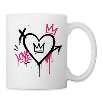 Graffiti-Herz mit rosa Krone - Tasse - Weiß - Rechts