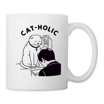 Katzenholische lustige Priesterkatze - Tasse - Weiß - Rechts