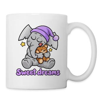 Sanft schlafender Elefant Charlie mit Kuschel - Tasse - Weiß - Rechts