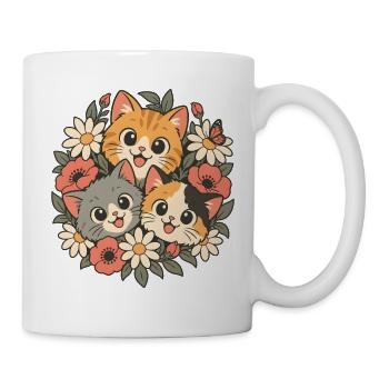 Drei Kätzchen in Blumen - Tasse - Weiß - Rechts