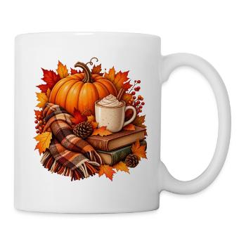 Herbstliche gemütliche Kürbis-Latte-Szene - Tasse - Weiß - Rechts