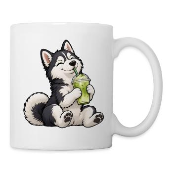 Husky mit Matcha Latte – Süßes Hundemotiv - Tasse - Weiß - Rechts