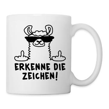 Erkenne die Zeichen Lama - Tasse - Weiß - Rechts
