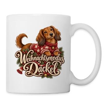 Dackel Weihnachtsdackel im Kuschelsweater - Tasse - Weiß - Rechts
