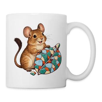 Fröhlicher Degu mit buntem Frostmosaikblatt - Tasse - Weiß - Rechts