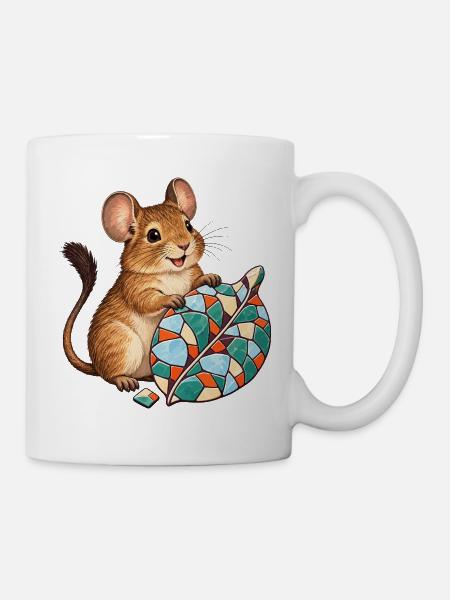 Fröhlicher Degu mit buntem Frostmosaikblatt - Tasse - Weiß