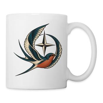 Lebendiges Schwalben-Kompass-Tattoo - Tasse - Weiß - Rechts