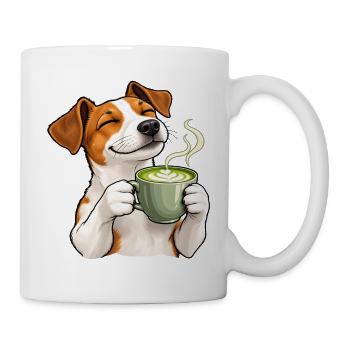 Jack Russell mit Matcha Latte - Tasse - Weiß - Rechts