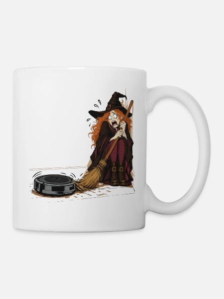 Hexe gegen Roboterstaubsauger - Tasse - Weiß