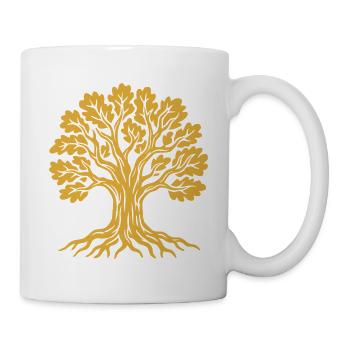 Eiche Schwarz Rot Gold Grafik Holzschnitt - Tasse - Weiß - Rechts