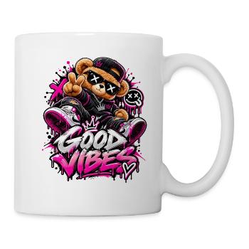 Good Vibes Teddybär Graffiti - Tasse - Weiß - Rechts