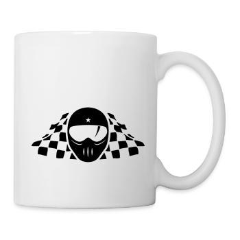 RACING MOTORRAD HELM MIT ZIELFLAGGE - Tasse - Weiß - Rechts